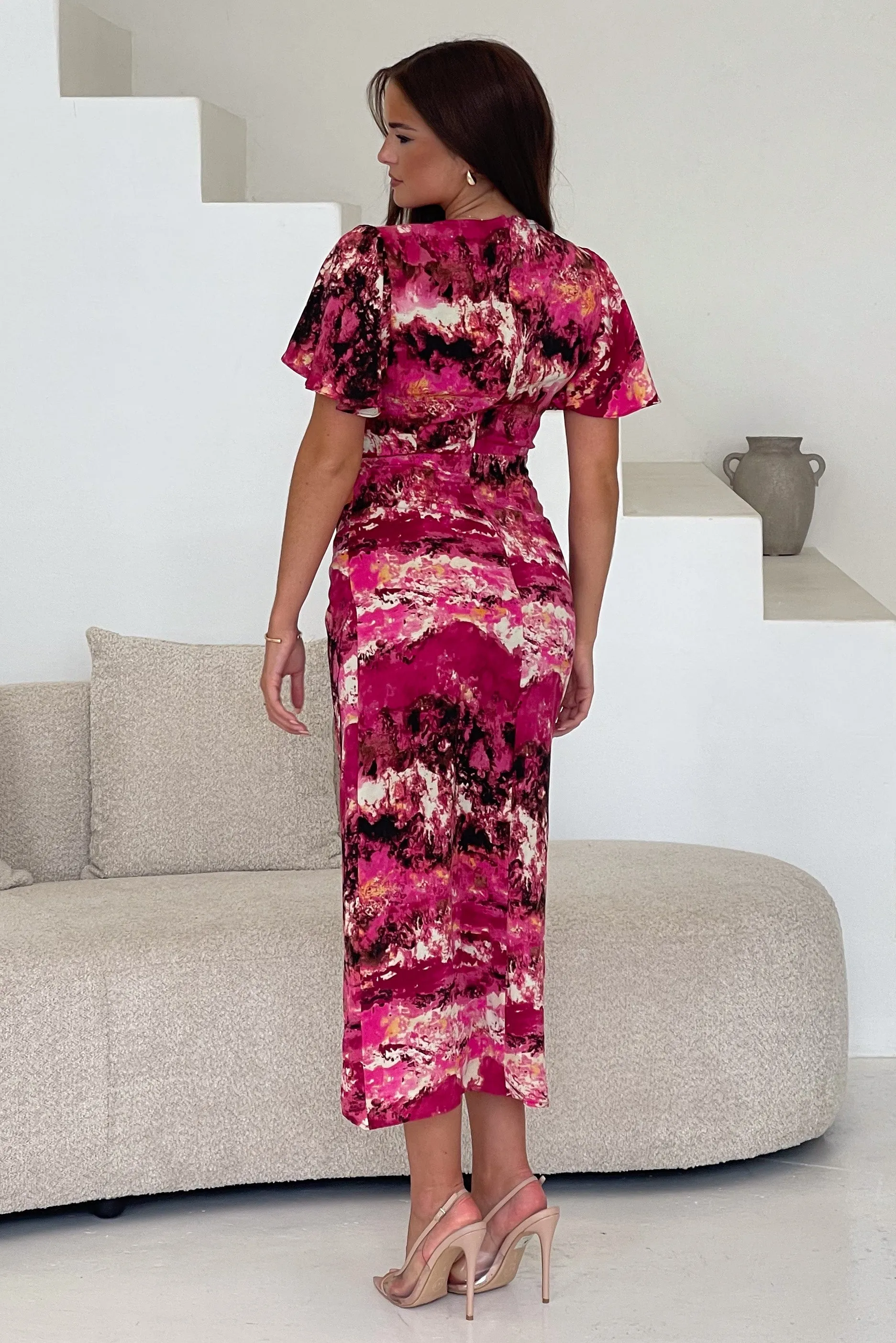Lucia Wrap Skirt Pink Marble Print Midi Dress