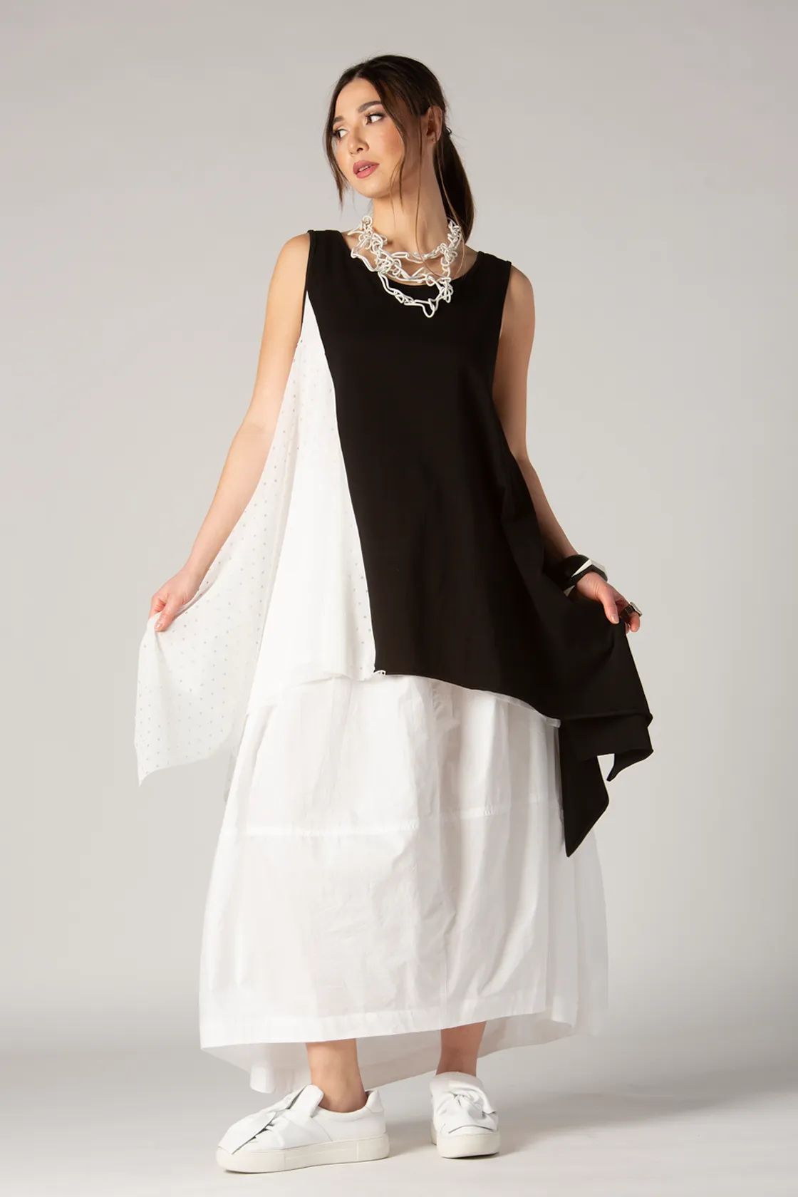 LUUKAA Lucia Tunic in Black with White Mesh