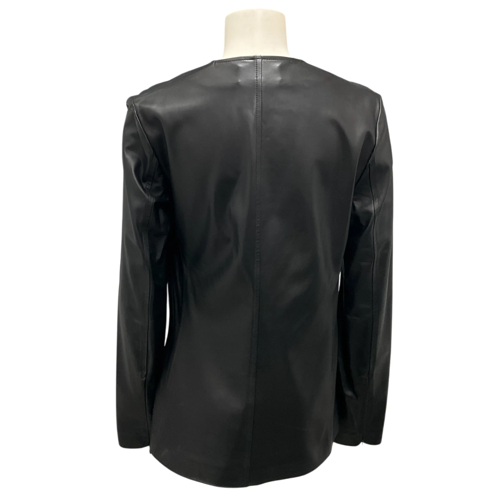 Maison Martin Margiela Black Long Sleeved V-Neck Lambskin Leather Tunic Top