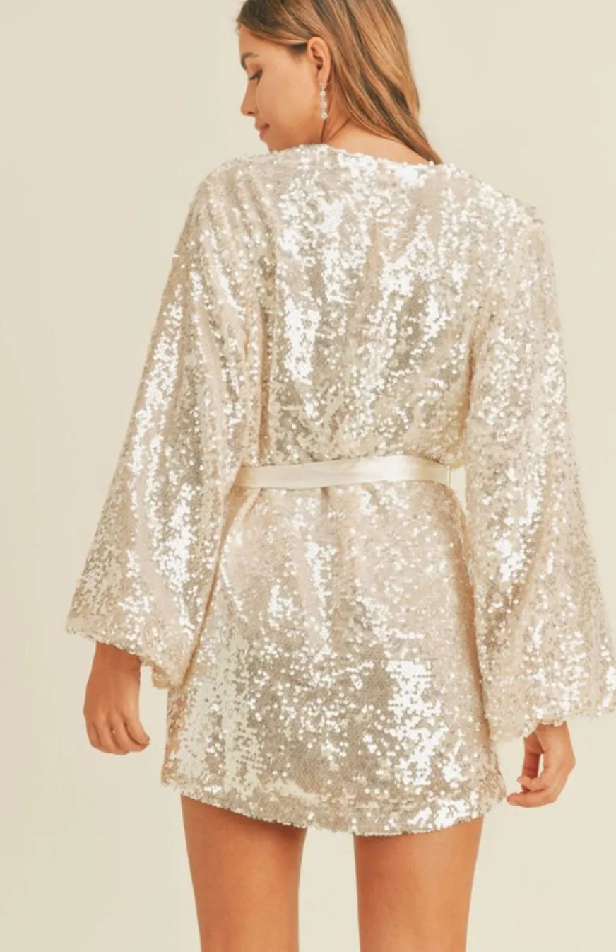 Marilynn Sequin Belted Wrap Dress