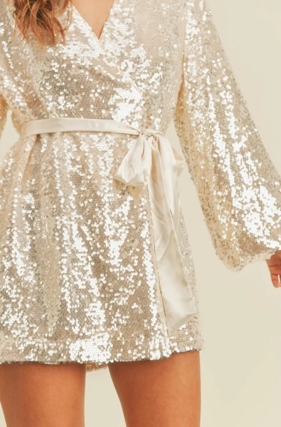 Marilynn Sequin Belted Wrap Dress