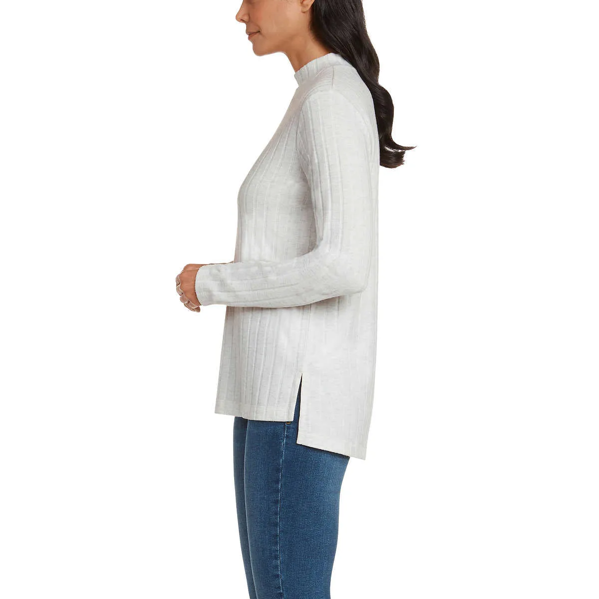 Matty M Women's Mock Neck Brushed Ribbed Knit Sweater Tunic Top
