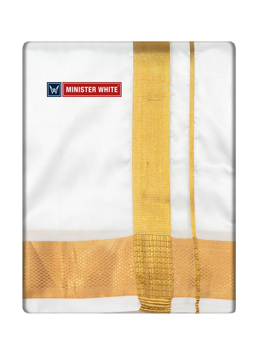 Mens Art Silk Double Layer White Dhoti with 100K Gold Jari Border - Marshal 100K
