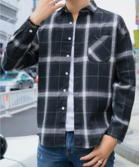 Mens Checkered Casual Long Sleeve Shirt