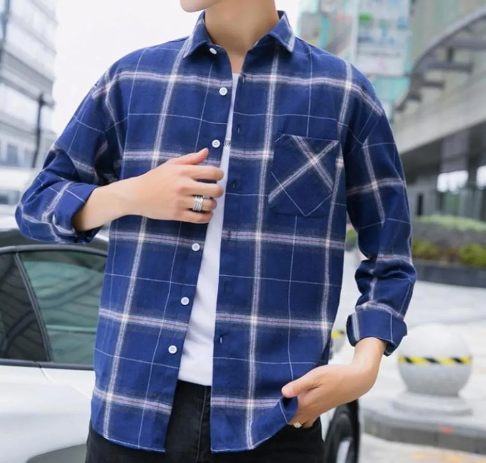 Mens Checkered Casual Long Sleeve Shirt