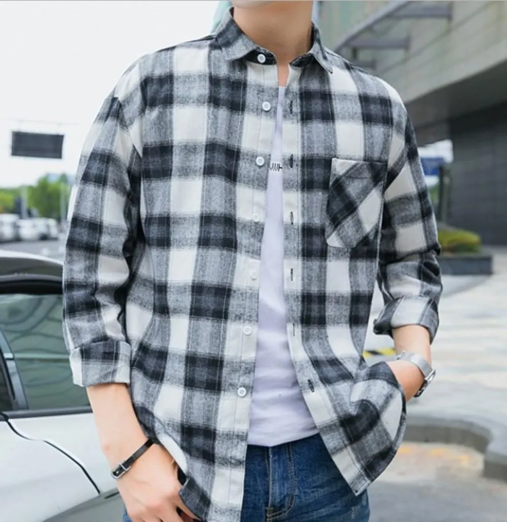 Mens Checkered Casual Long Sleeve Shirt