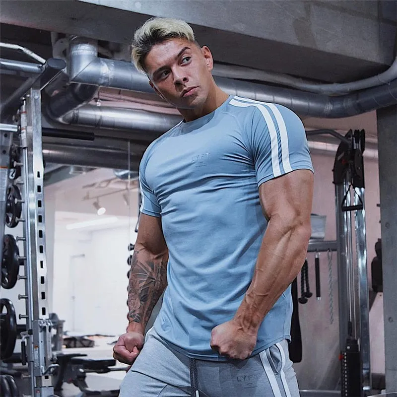 Men's Running Sport T-shirt Skinny Cotton Slim Shirts Gym Fitness Training.