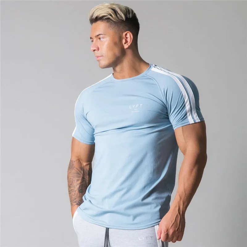 Men's Running Sport T-shirt Skinny Cotton Slim Shirts Gym Fitness Training.
