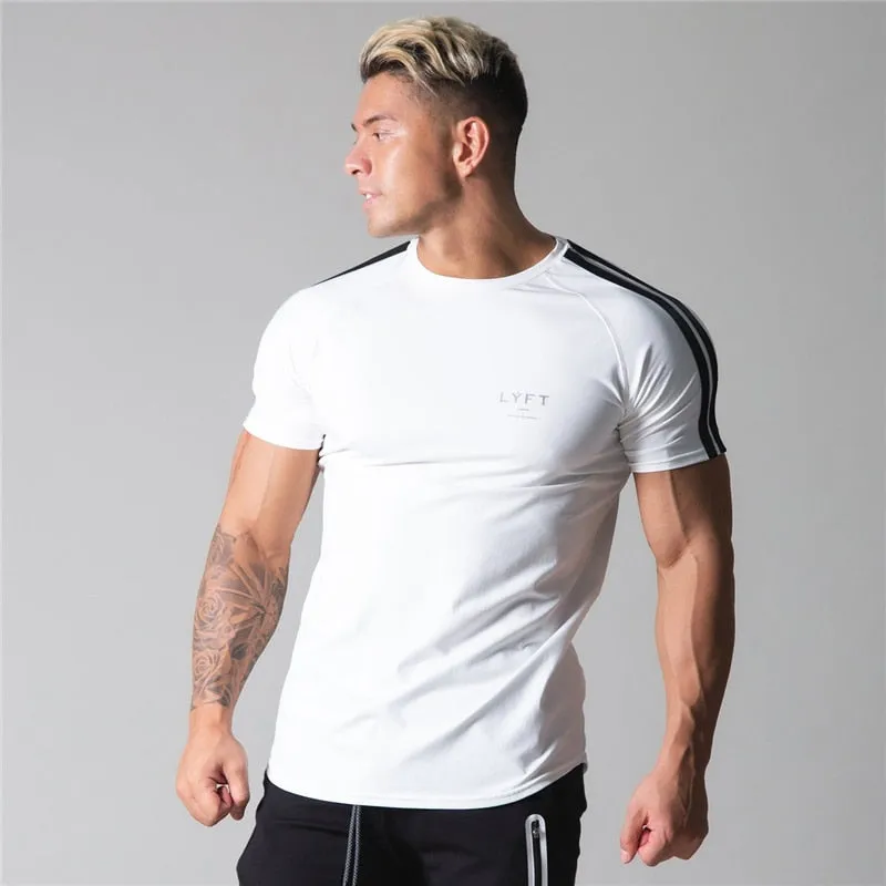 Men's Running Sport T-shirt Skinny Cotton Slim Shirts Gym Fitness Training.