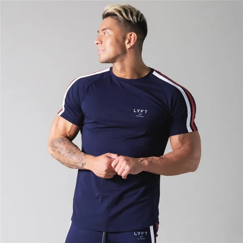 Men's Running Sport T-shirt Skinny Cotton Slim Shirts Gym Fitness Training.