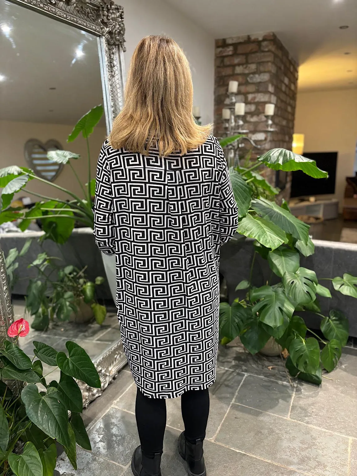 Monochrome Greek Key Print Tunic Gloria