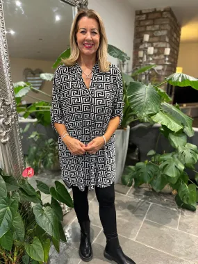 Monochrome Greek Key Print Tunic Gloria