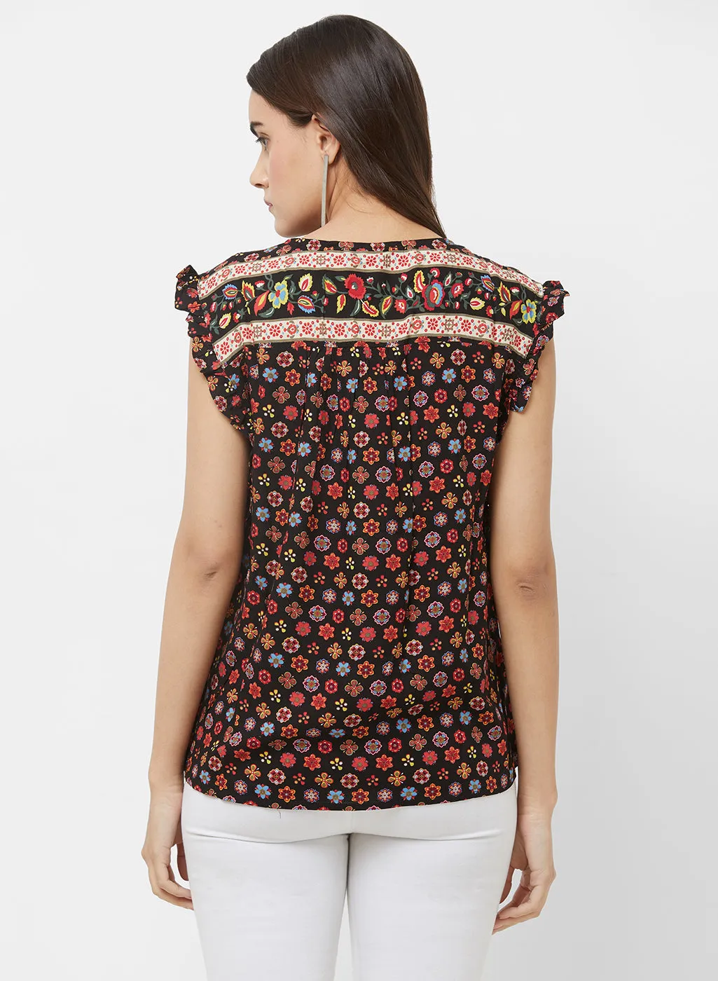 Multi Printed Cap Sleeves Top