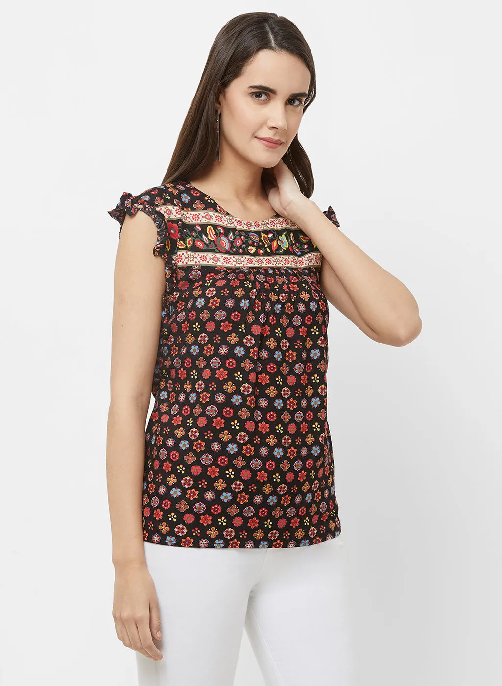 Multi Printed Cap Sleeves Top