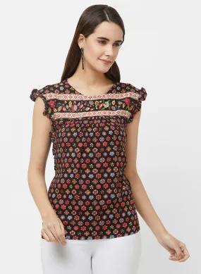 Multi Printed Cap Sleeves Top