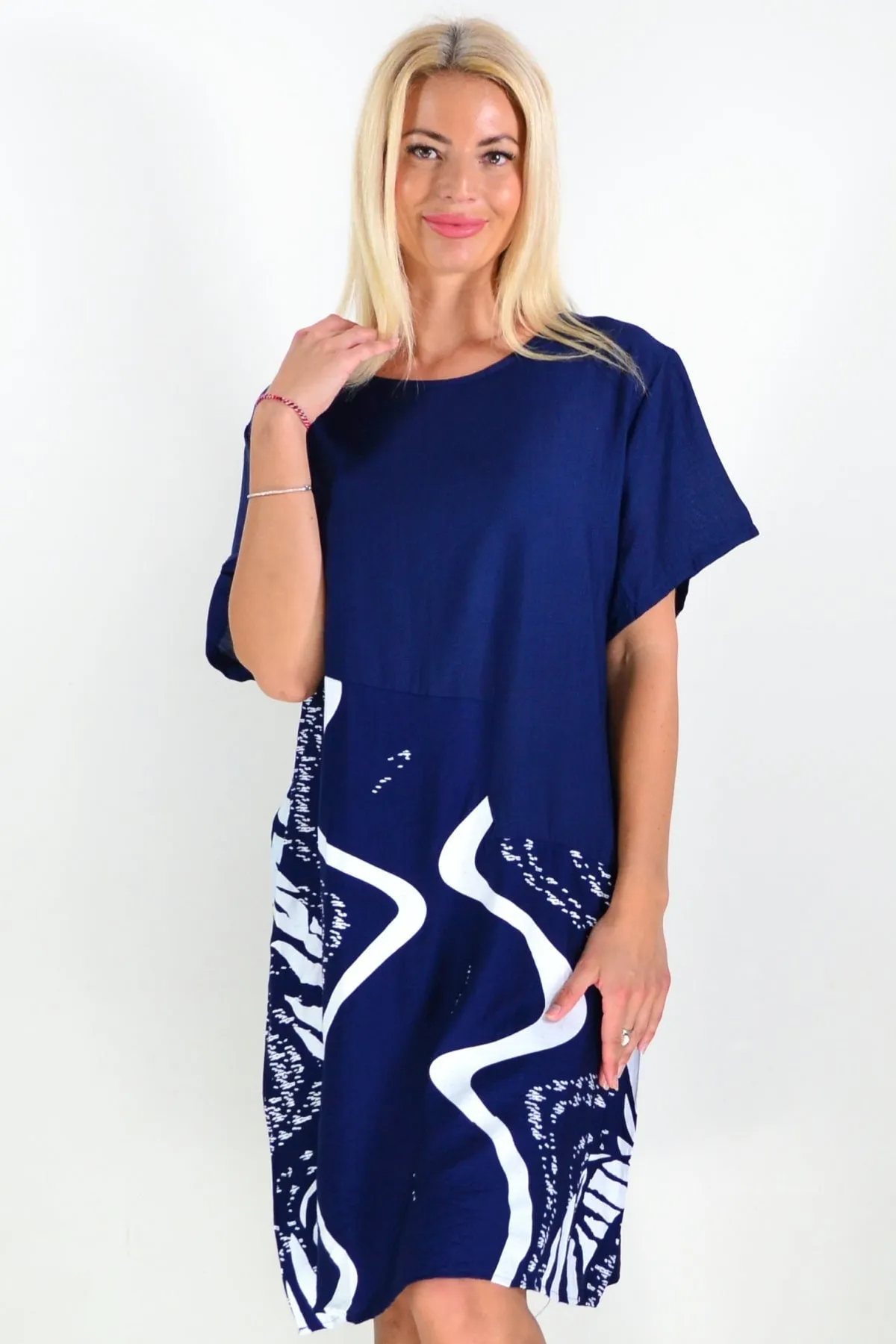 Navy Blue Striped Tunic Dress