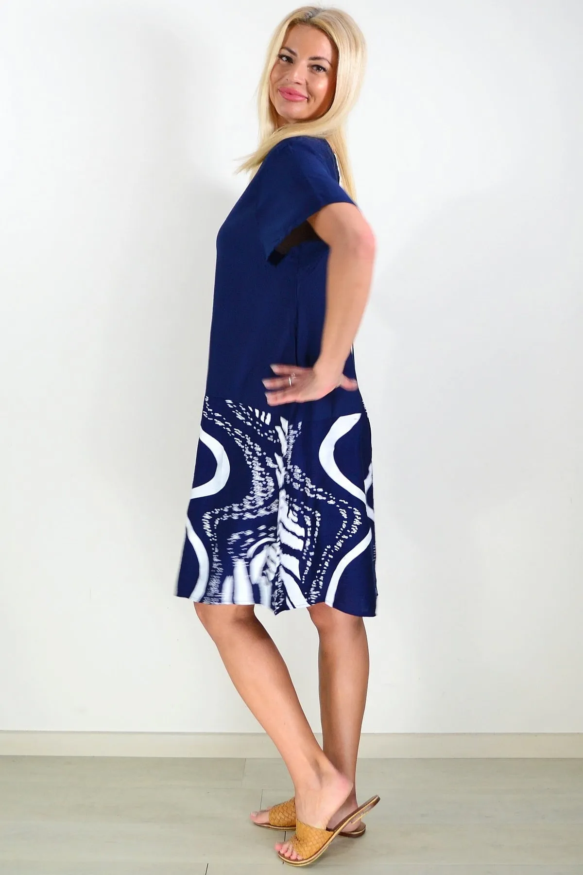 Navy Blue Striped Tunic Dress