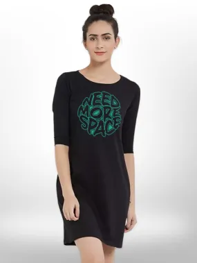 NEED SPACE PRINTED THREE QUARTER SLEEVE  SIDE POCKET T-SHIRT FOR WOMEN'S