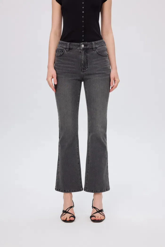 Nora Cropped Bell Bottom Jeans in Cotton Blend Denim
