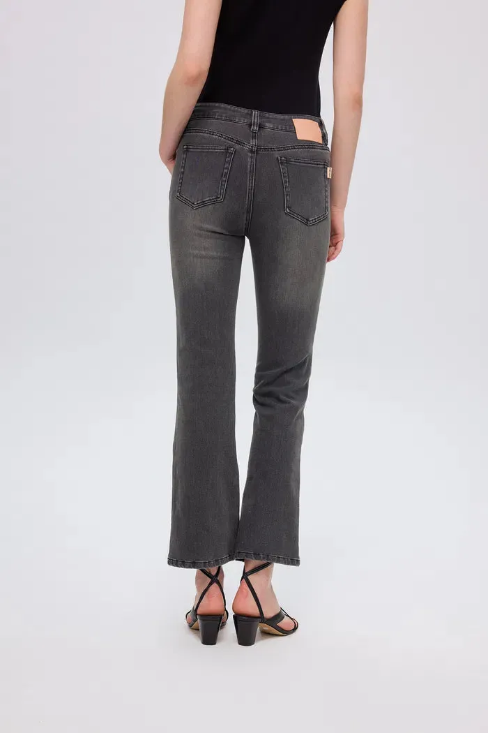 Nora Cropped Bell Bottom Jeans in Cotton Blend Denim