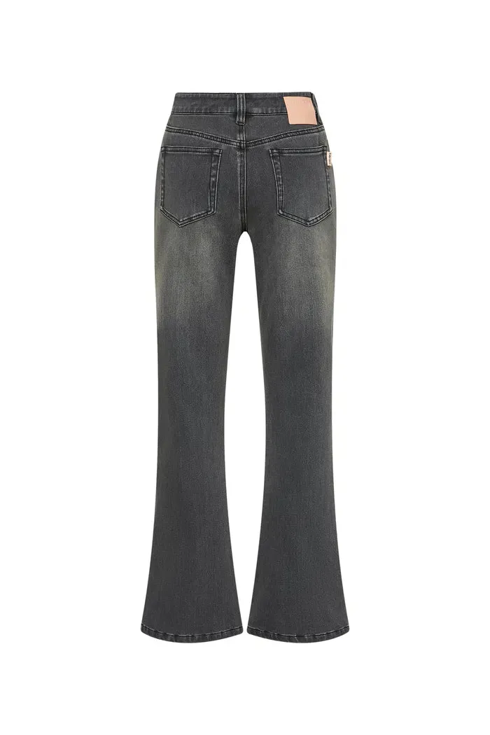Nora Cropped Bell Bottom Jeans in Cotton Blend Denim