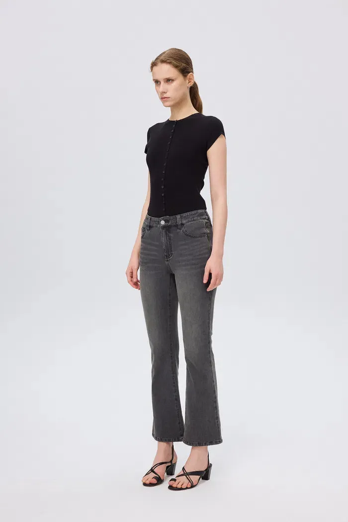 Nora Cropped Bell Bottom Jeans in Cotton Blend Denim