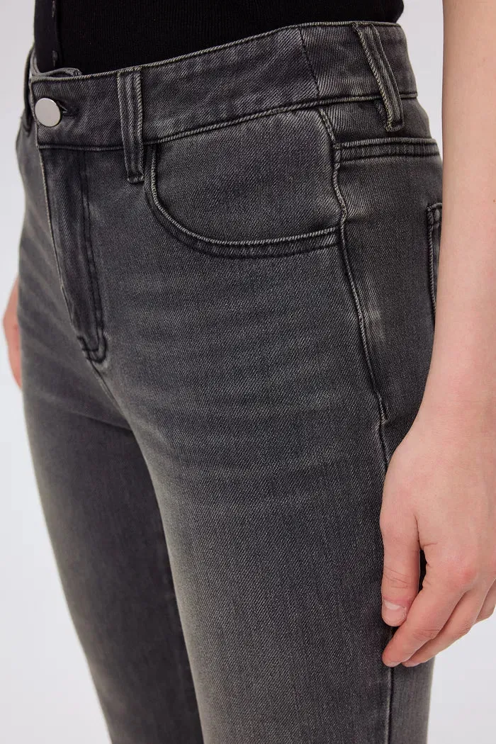 Nora Cropped Bell Bottom Jeans in Cotton Blend Denim