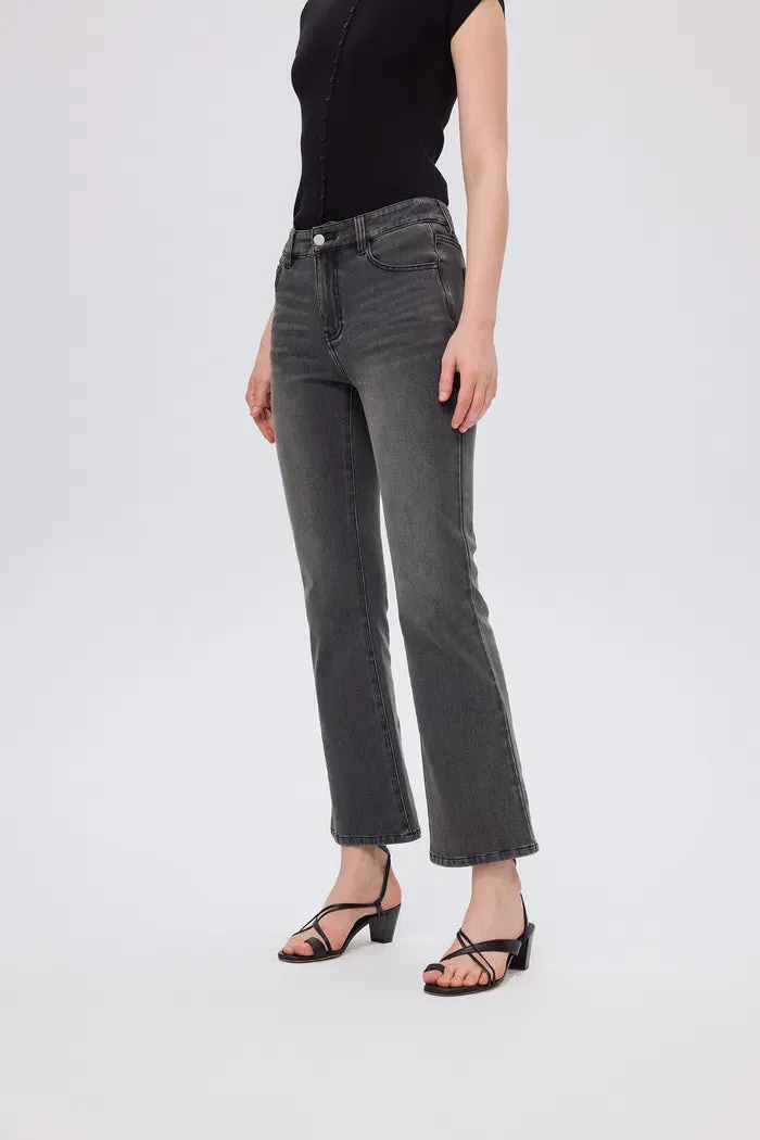 Nora Cropped Bell Bottom Jeans in Cotton Blend Denim