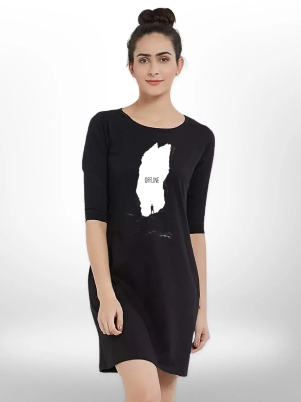 OFFLINE MOOD THREE QUARTER SLEEVE SIDE POCKET T-SHIRT FOR WOMEN'S