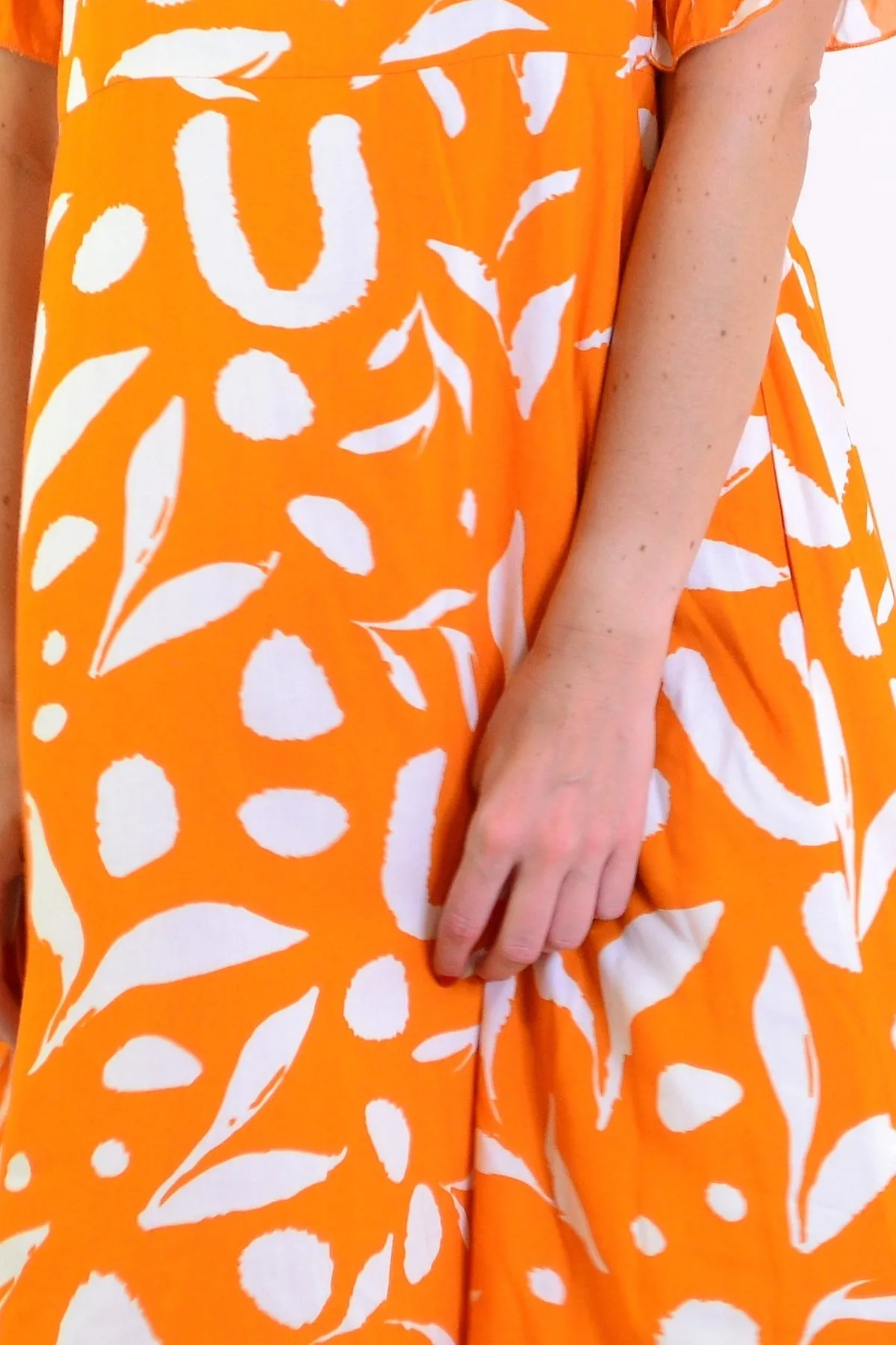 Orange White Spots Print Summer Dress