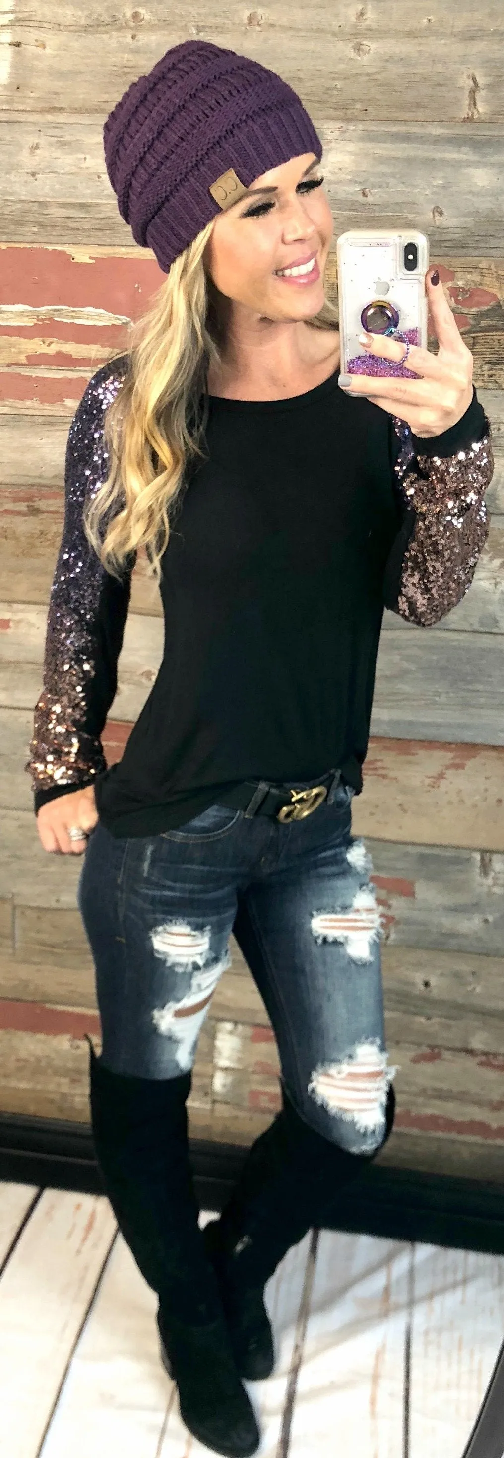 Out Shine Sequin Long Sleeved Top