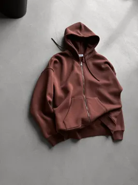 Oversize Basic Zipper Hoodie - Chocolate Brown