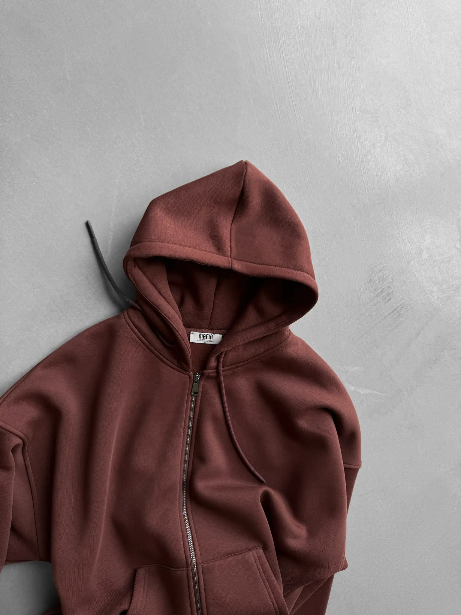 Oversize Basic Zipper Hoodie - Chocolate Brown