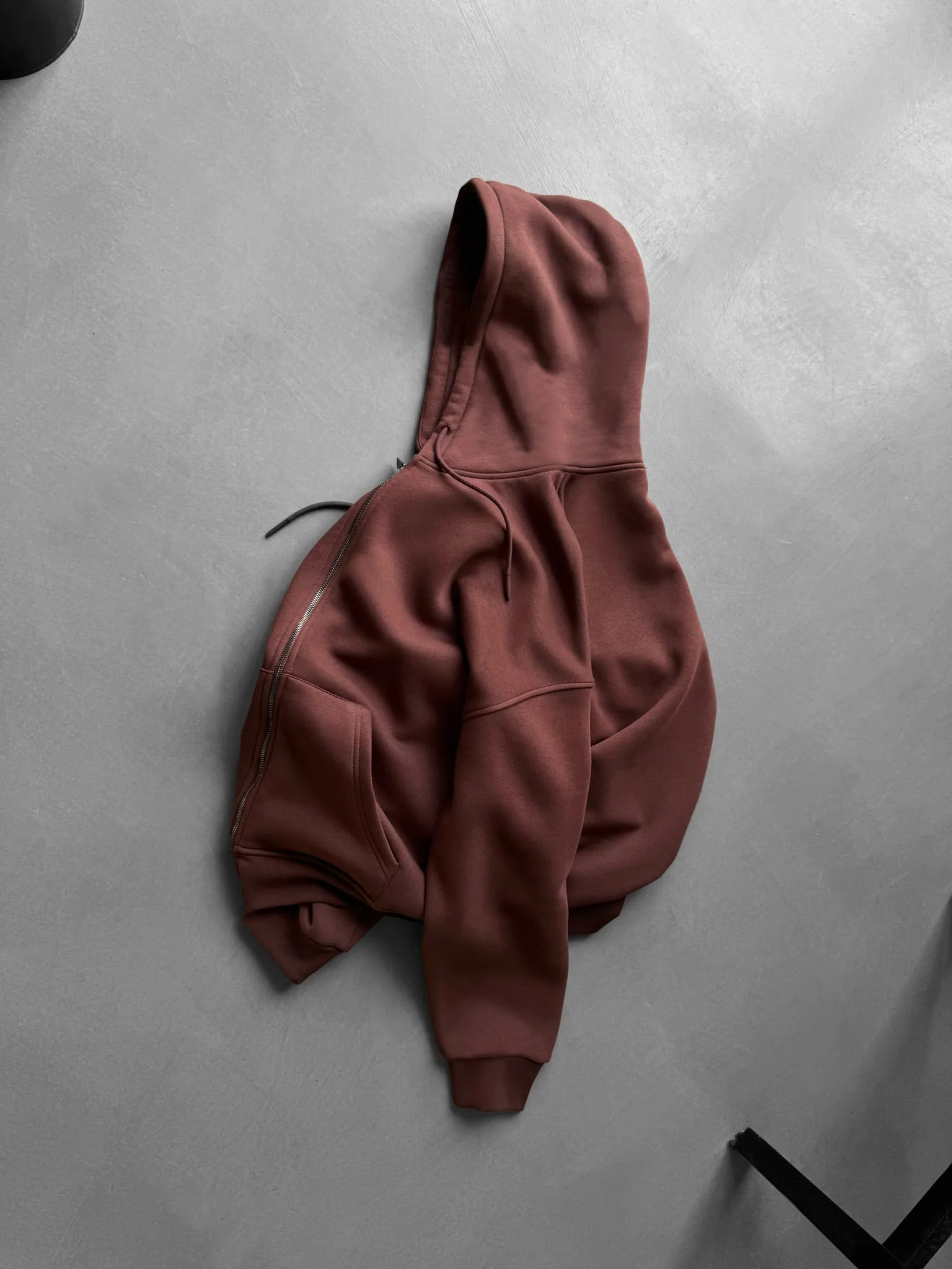 Oversize Basic Zipper Hoodie - Chocolate Brown