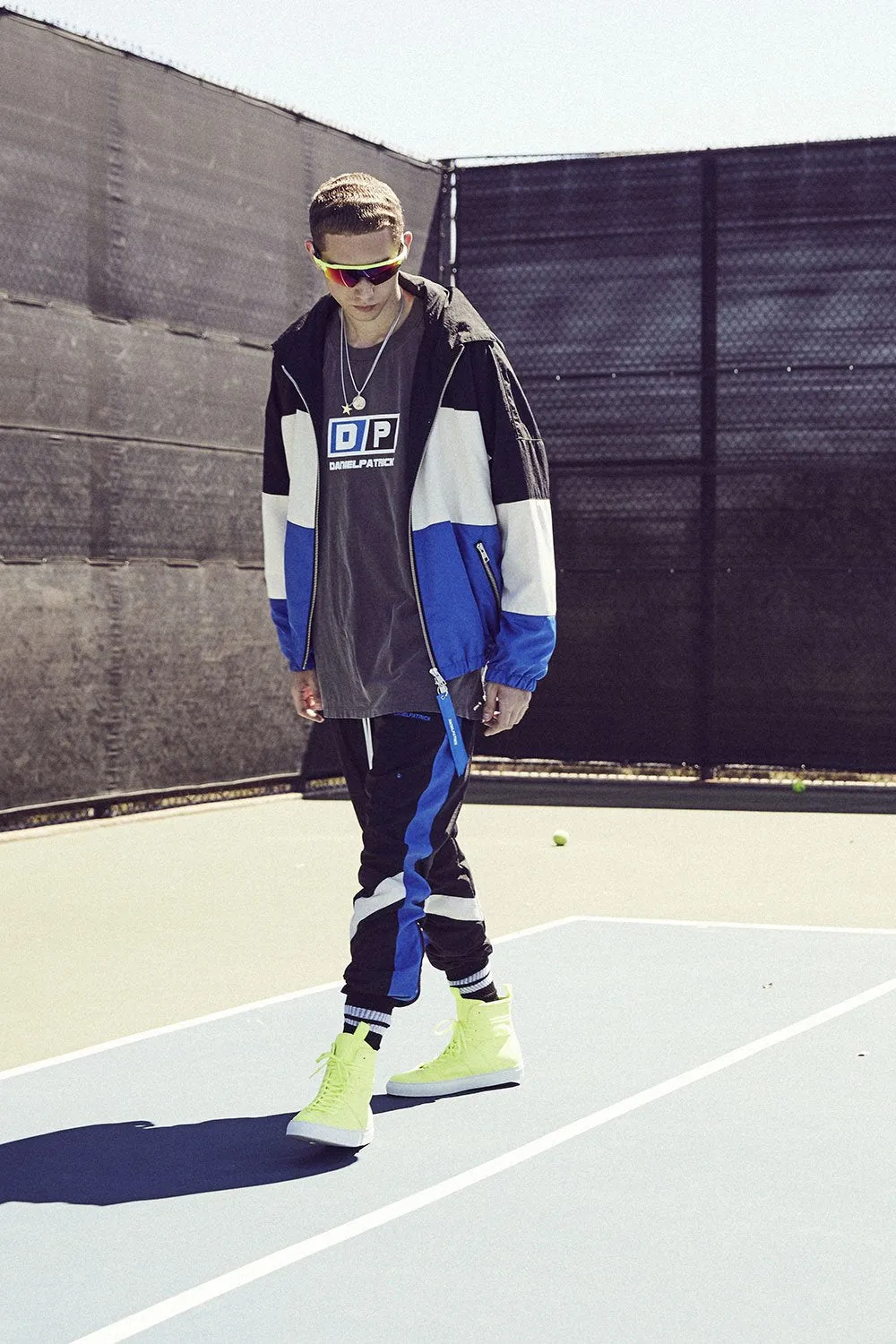panel track jacket / black   ivory   cobalt
