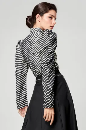 Patterned Shirt with Oversized Shoulders - Black & White