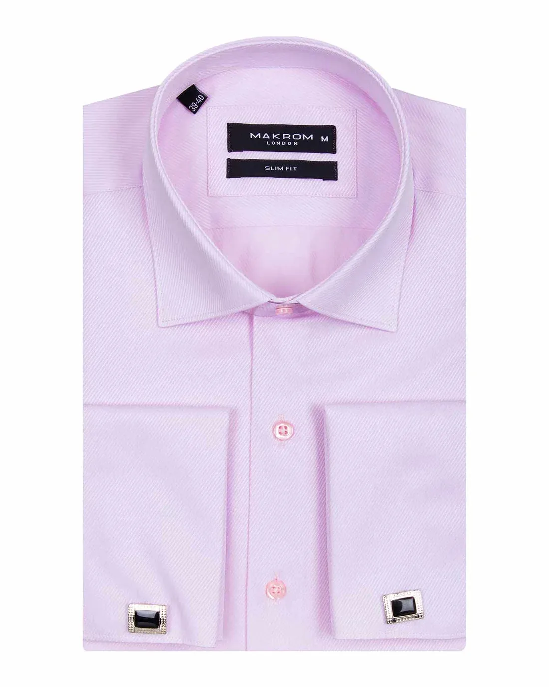 Pink Casual Twill Double Cuff Long Sleeve Shirt