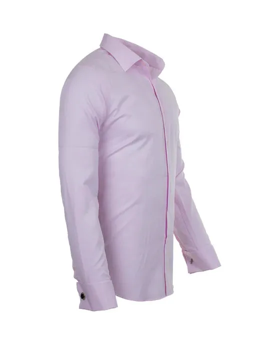 Pink Casual Twill Double Cuff Long Sleeve Shirt