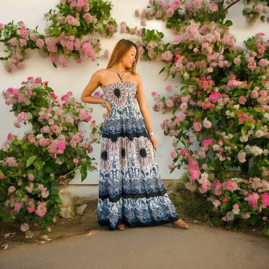 Pink Mandala Tiered SunDress Maxi Dress