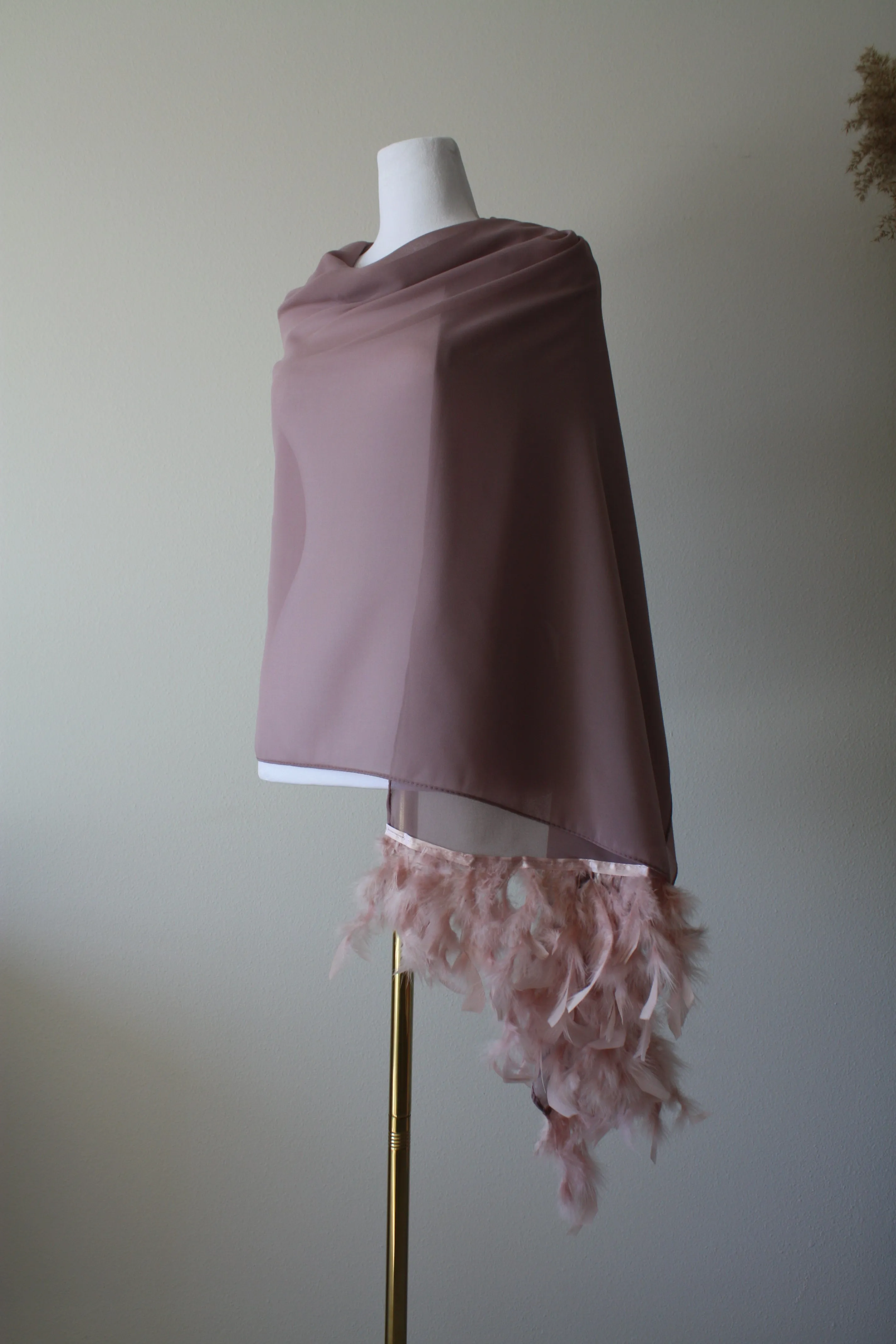 Pink Stole with Feathers