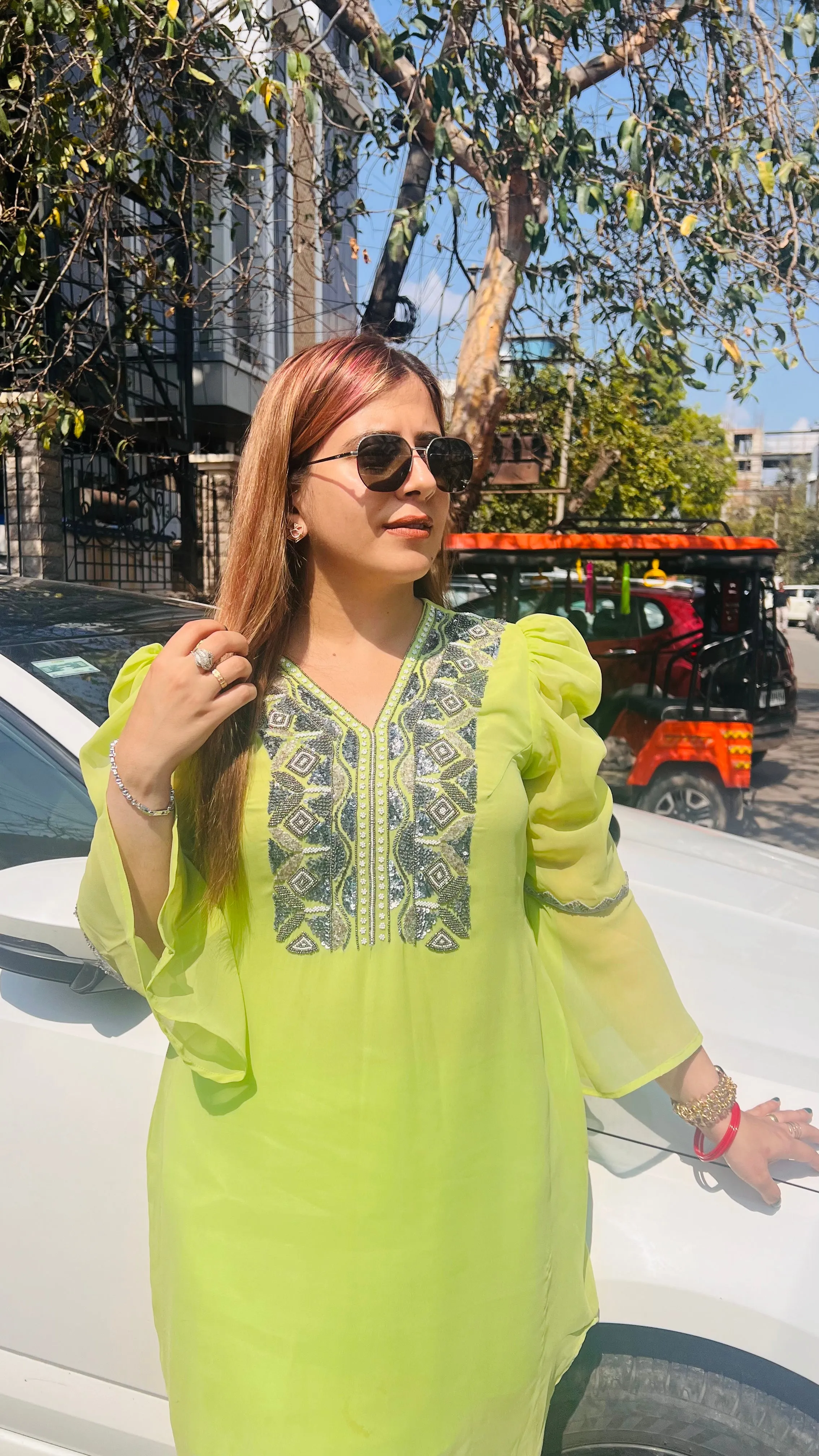 Pista Green Embroidered Kurti
