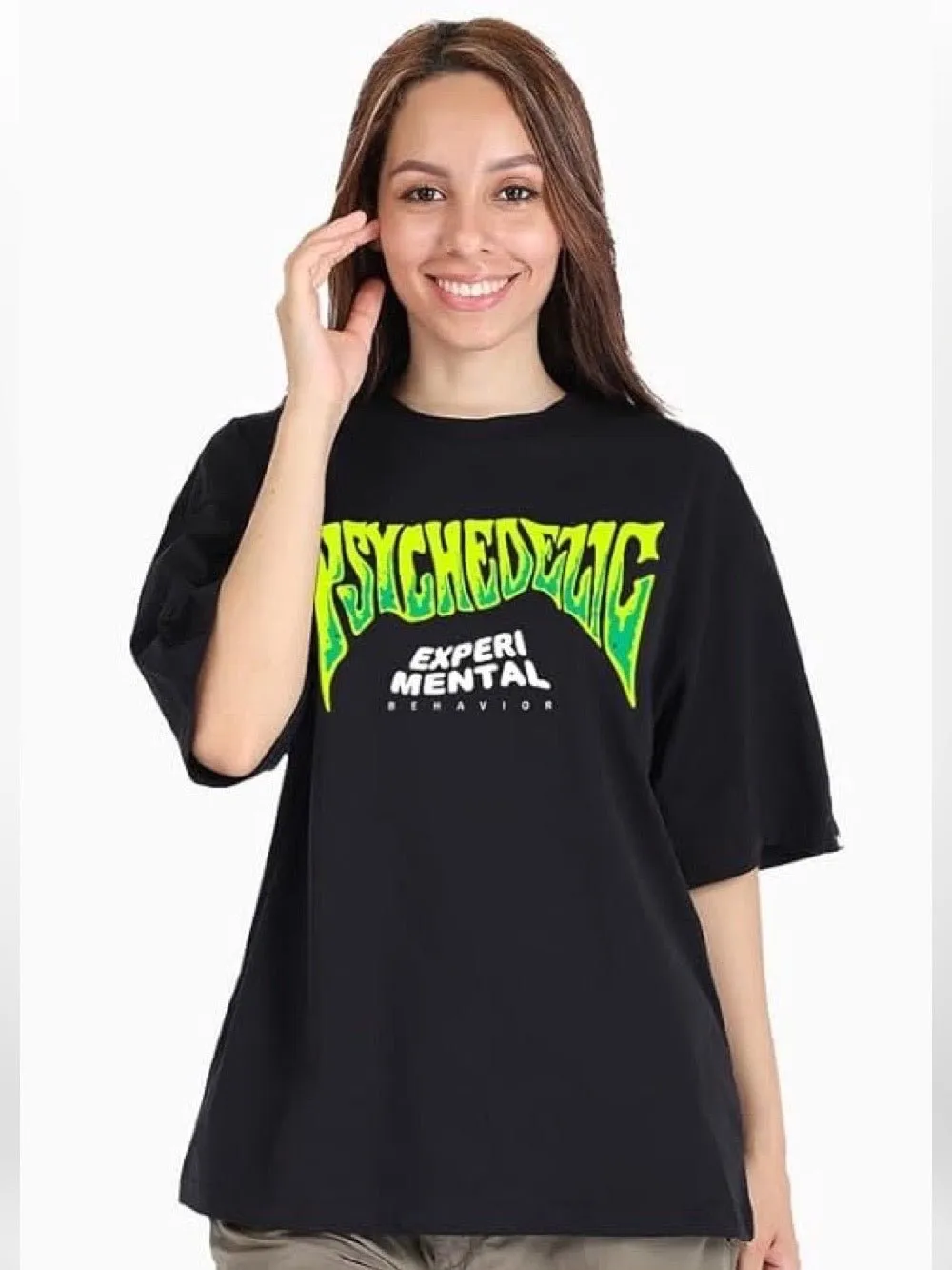 Psychedelic: EXPERIMENTAL BEHAVIOR Graphic Printed Womens Drop Shoulder T-shirt Legacy Boutiques Dhaka