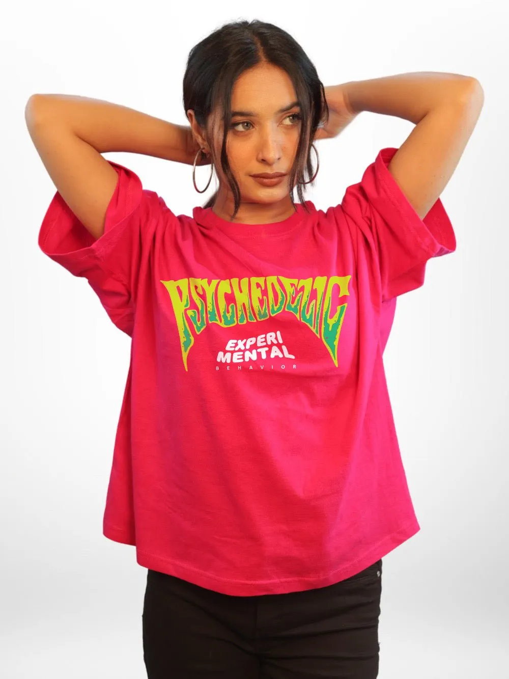 Psychedelic: EXPERIMENTAL BEHAVIOR Graphic Printed Womens Drop Shoulder T-shirt Legacy Boutiques Dhaka