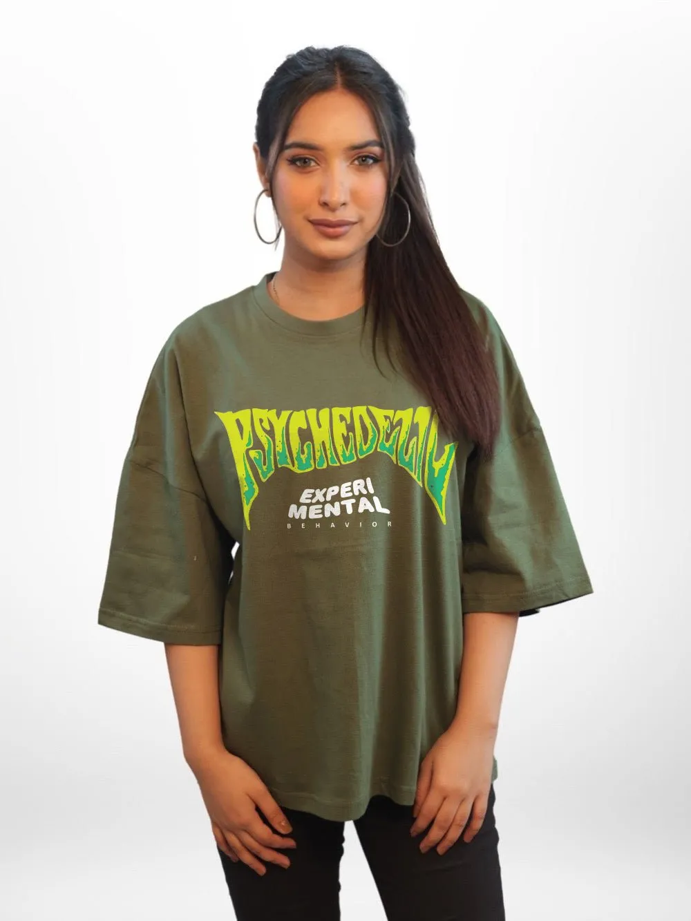 Psychedelic: EXPERIMENTAL BEHAVIOR Graphic Printed Womens Drop Shoulder T-shirt Legacy Boutiques Dhaka