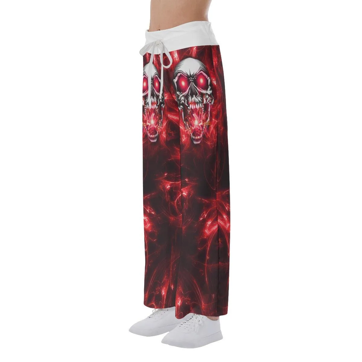 Red Energy Abstract Skull High-waisted Wide Leg Pants