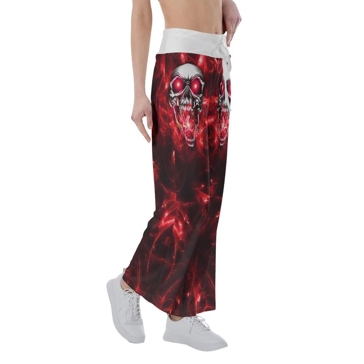Red Energy Abstract Skull High-waisted Wide Leg Pants