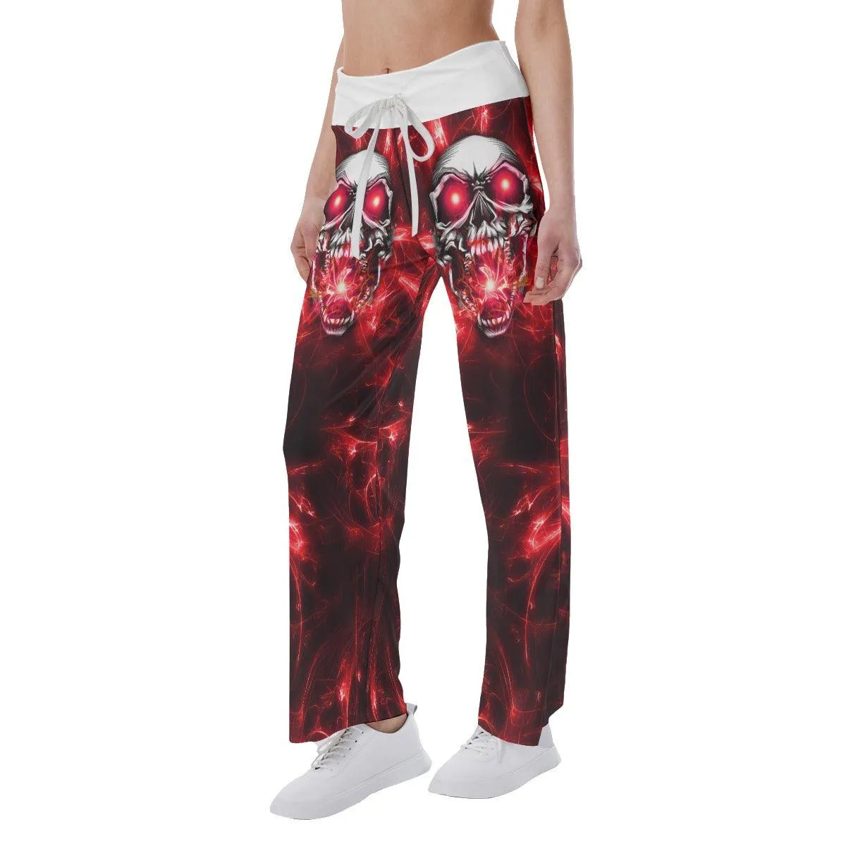 Red Energy Abstract Skull High-waisted Wide Leg Pants