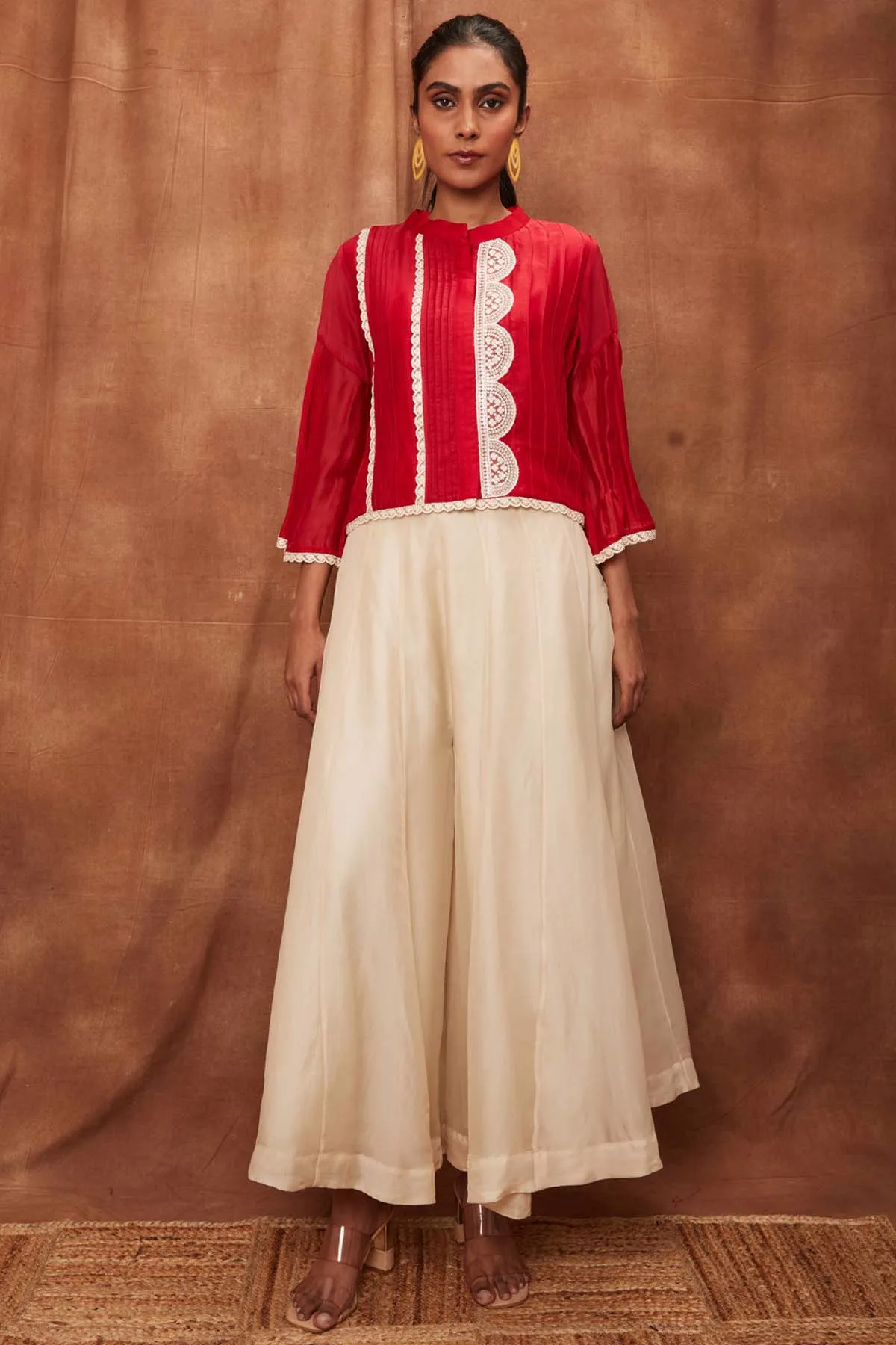 Red Silk Pintuck Top & Pants
