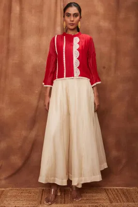 Red Silk Pintuck Top & Pants
