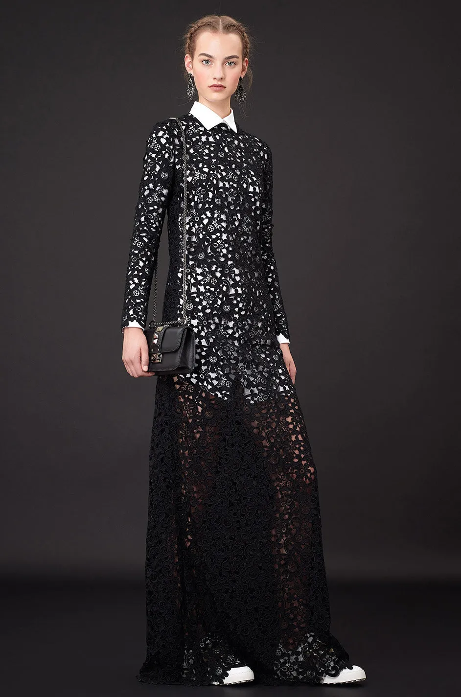 Resort 2015 Valentino Bold Black Lace Full Length Skirt w Matching Tunic / Mini Dress Set